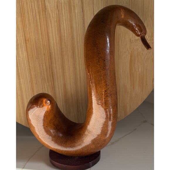 Vintage Handmade engraved Goose Gourd Wood base Thanksgiving 10 Inch - Picture 1 of 4